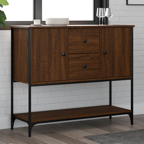 Ambon Wooden Sideboard With 2 Doors 2 Drawers In Brown Oak