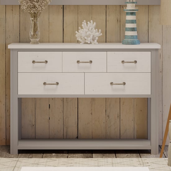 Gilford Wooden Console Table With 5 Drawers In Grey