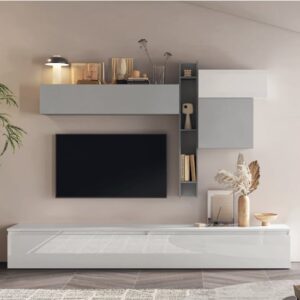 Cruz High Gloss Entertainment Unit In White Gesso Slate Effect