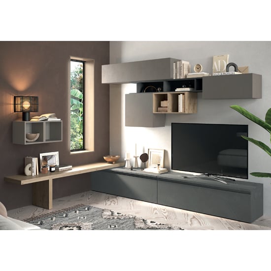 Frisco Wooden Entertainment Unit In Clay Cadiz Oak Lead Grey