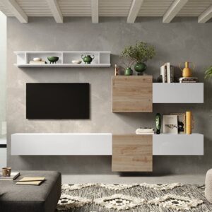 Iris Wall Hung High Gloss Entertainment Unit In White And Cadiz