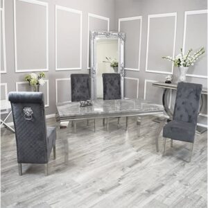 Laval Light Grey Marble Dining Table 6 Elmira Dark Grey Chairs