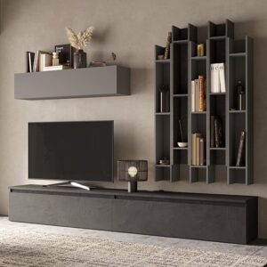 Leeza Wooden Entertainment Unit In Ardesia And Piombo