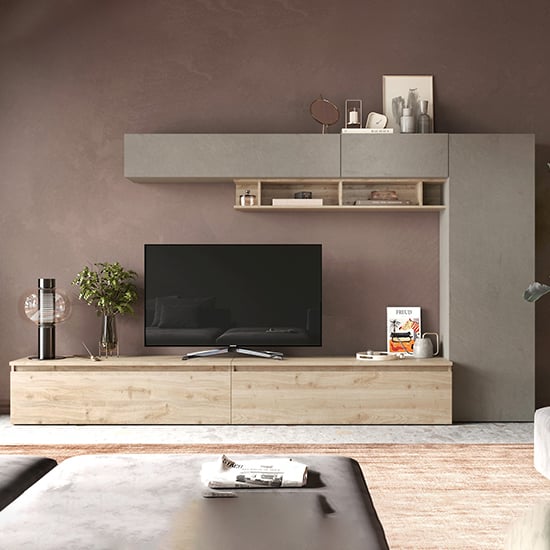 Lenci Wooden Entertainment Unit In Argilla And Cadiz