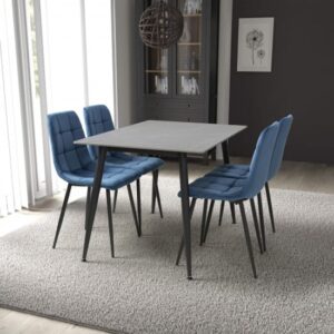 Modico Small Grey Ceramic Dining Table With 4 Massa Blue Chairs