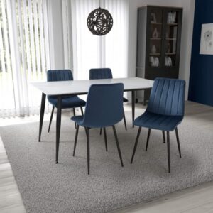 Modico Large White Ceramic Dining Table With 4 Leuven Blue Chairs