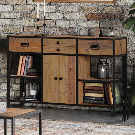 Olbia Wooden Sideboard Open With 2 Doors 4 Drawers In Oak