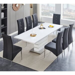 Parini Large Extending White Dining Table 8 Vesta Black Chairs