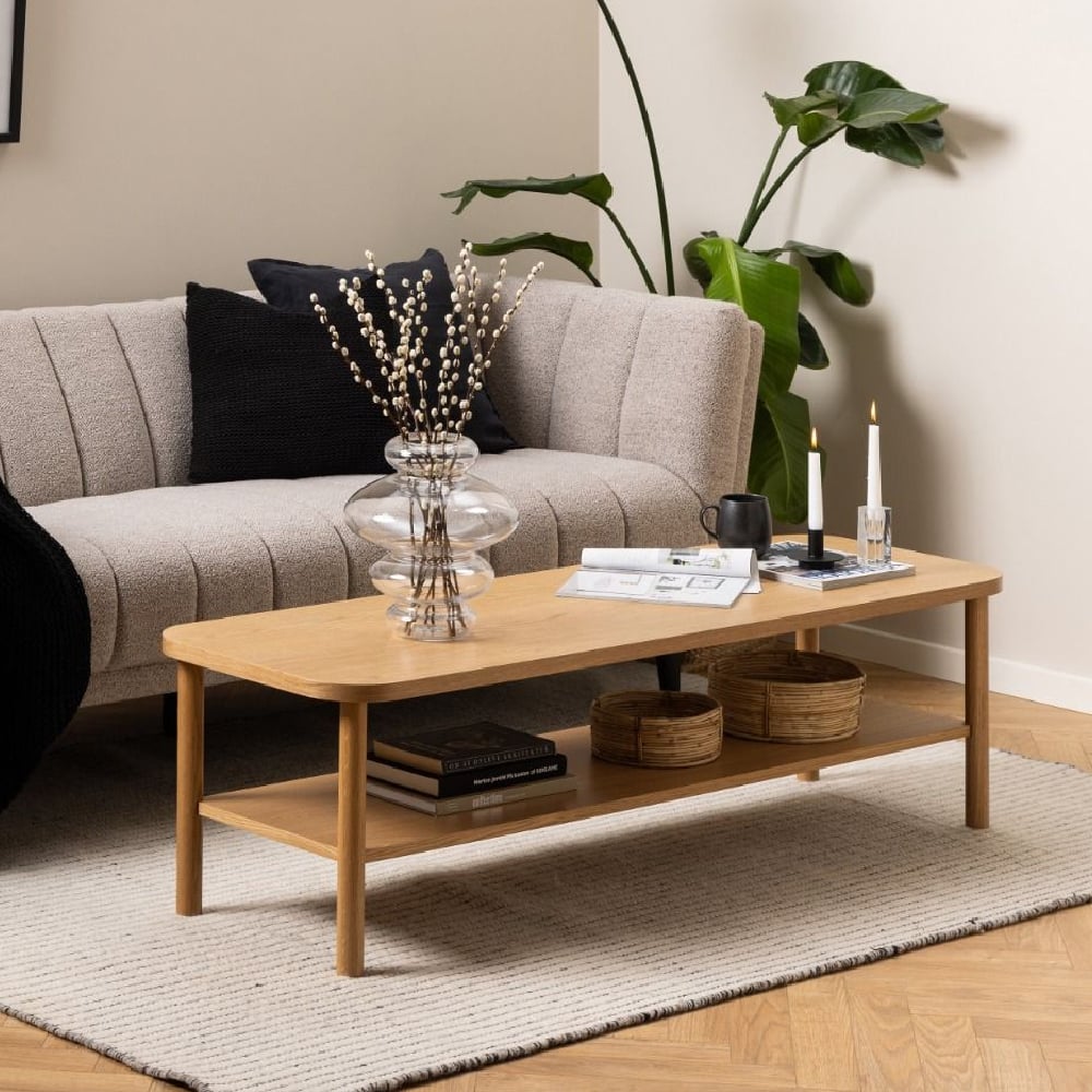 Barrie Wooden Coffee Table Rectangular With Undershelf In Oak