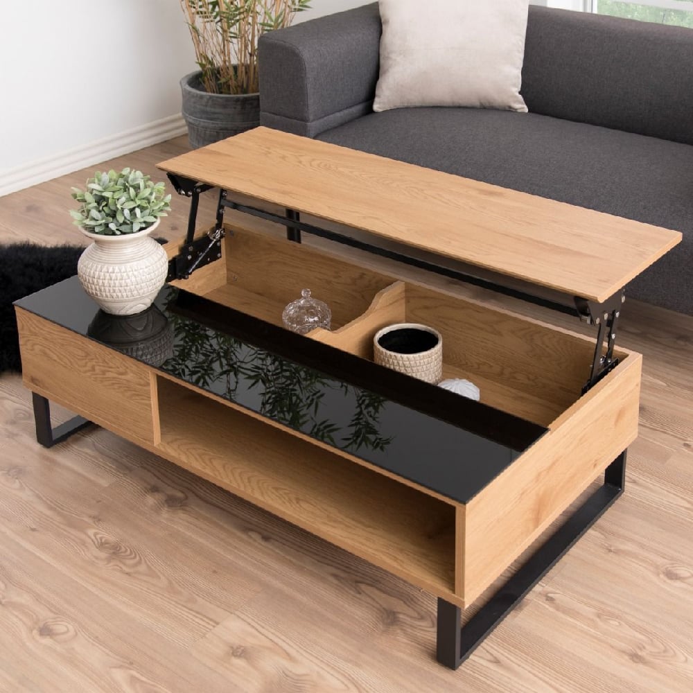 Bend Lift Up Wooden Coffee Table In Oak And Black