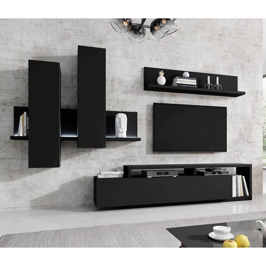 Belek Wooden Entertainment Unit In Matt Black With LED