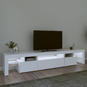 Bethel Wooden TV Stand In White With LED Lights