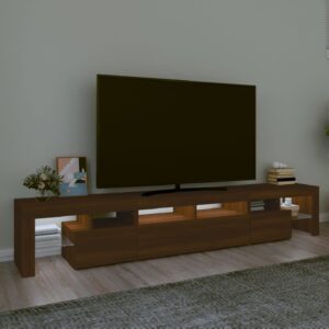 Biloxi Wooden TV Stand In Brown Oak With LED Lights