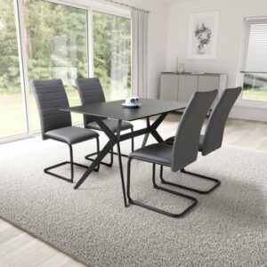 Tarsus Black Ceramic Dining Table With 4 Clisson Grey Chairs