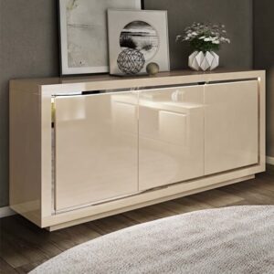 Spalding High Gloss Sideboard With 3 Doors In Cream And LED