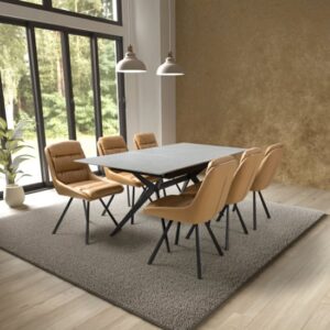 Tarsus Grey Ceramic Extending Dining Table 6 Addis Tan Chairs