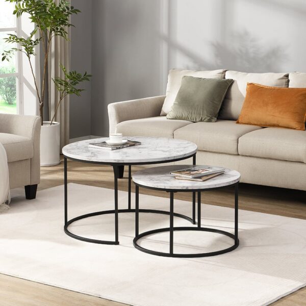 Bellini Wooden Nesting Coffee Tables In White Marble Effect