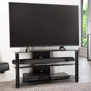 Estero Medium Glass TV Stand With Metal Frame In Black