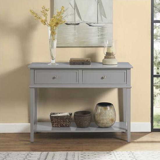 Franklyn Wooden Console Table With 2 Drawers In Grey