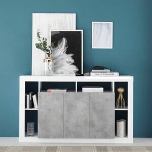 Raya High Gloss Sideboard With 3 Doors In White Concrete Effect