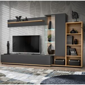 Suez Wooden Entertainment Unit In Wotan Oak Anthracite LED