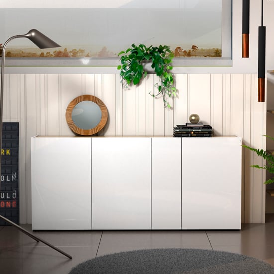 Tivoli Gloss Sideboard Wide 4 Doors In White Artisan Oak Top