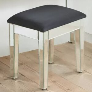 Valence Mirrored Dressing Table Stool With Black Cushioned Seat