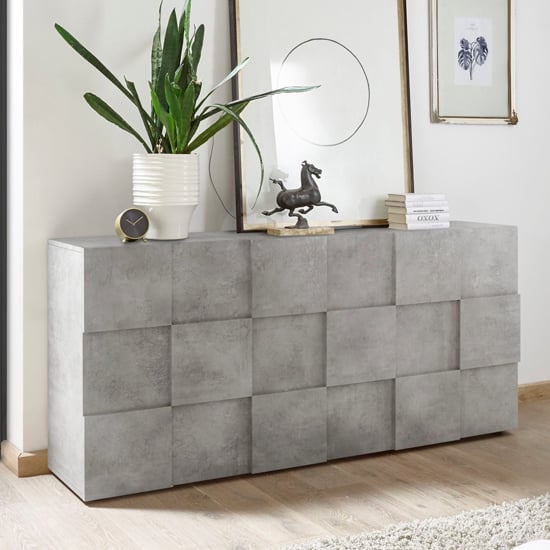 Aleta Wooden Sideboard In Concrete With 3 Doors