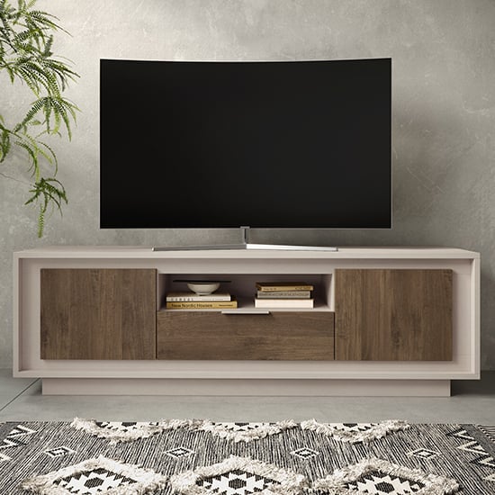 Soller Wooden TV Stand 2 Doors 1 Drawer In Cashmere Walnut