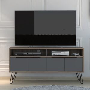 Veritate Wooden TV Stand With 4 Doors In Brown And Grey