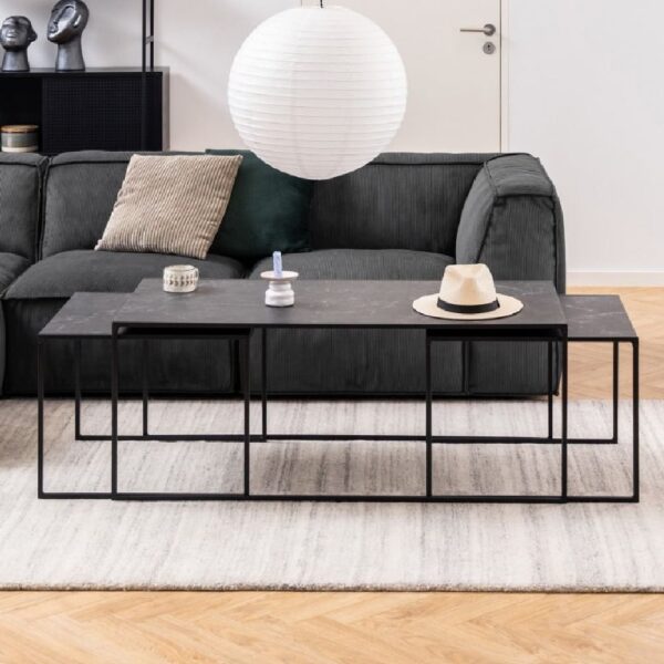 Ithaca Wooden Nesting Coffee Tables In Black Marble Effect