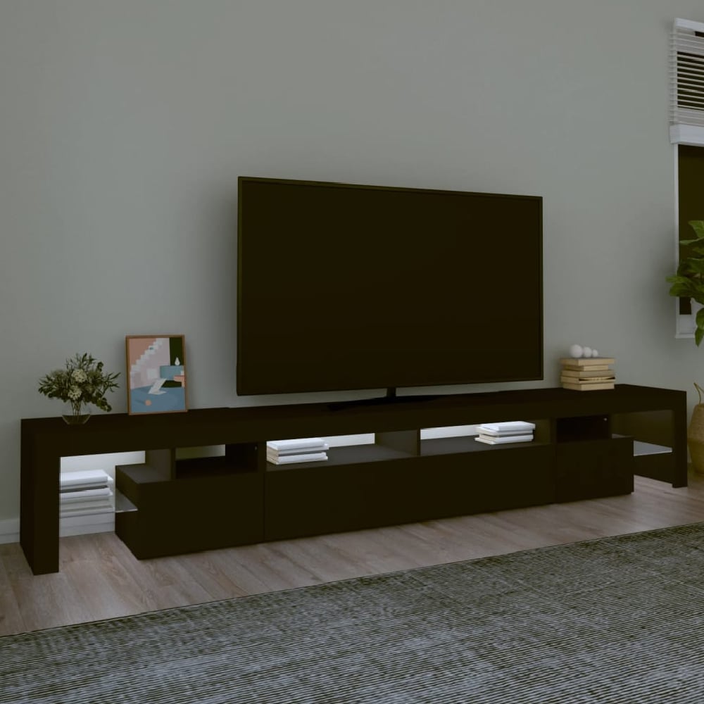 Boise Wooden TV Stand In Black With LED Lights