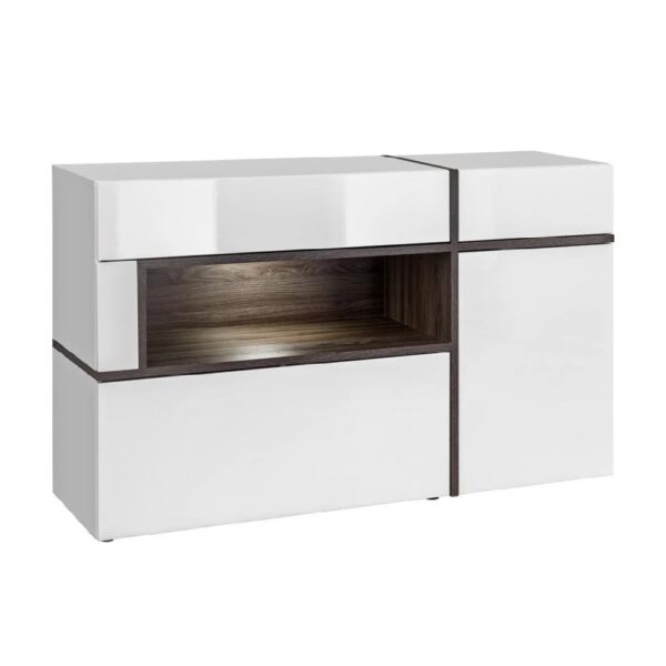 Carlisle High Gloss Sideboard In White And Elm With LED