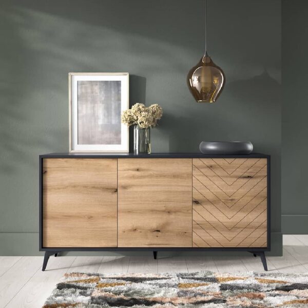 Dieppe Wooden Sideboard With 3 Doors In Evoke Oak