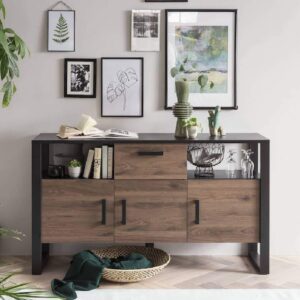 North Wooden Sideboard With 3 Doors In Walnut And Matt Black