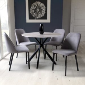 Accro Grey Glass Dining Table With 4 Lenoir Light Grey Chairs