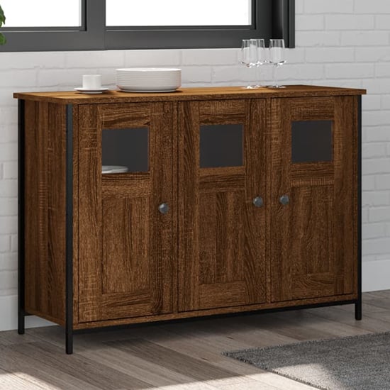 Ambon Wooden Sideboard With 3 Doors In Brown Oak