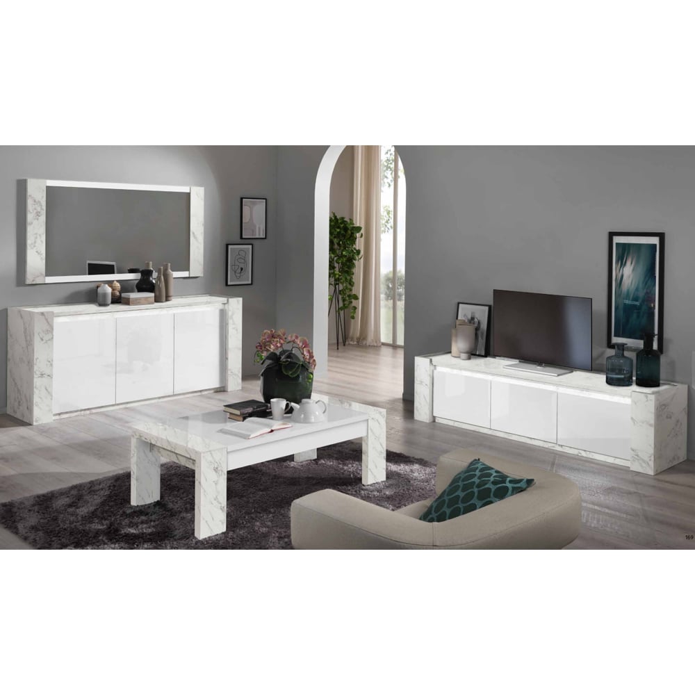 Attoria Living Room Set With Sideboard In White And LED