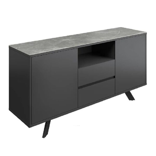 Azido Wooden Sideboard With 2 Doors In Matte Grey Ceramic Top