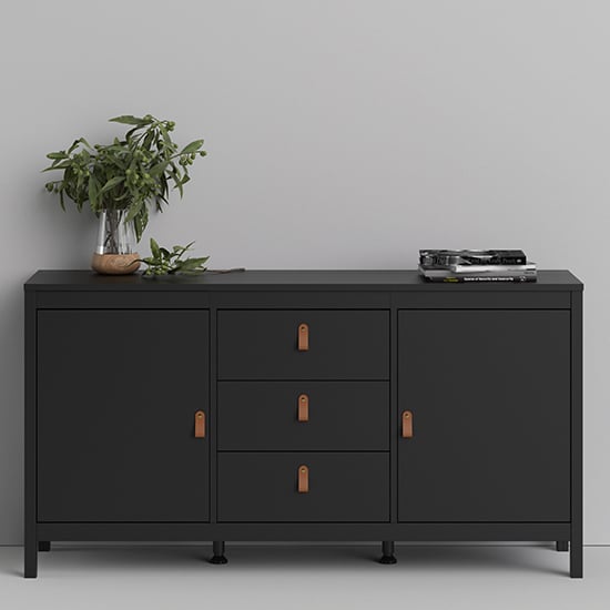 Barcila Wooden Sideboard With 2 Doors 3 Drawers In Matt Black