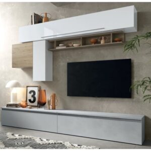 Belek High Gloss Entertainment Unit In White Gesso And Cadiz Oak