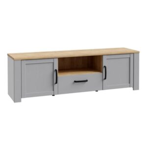 Belgin Wooden TV Stand With 2 Doors 1 Drawer In Grey And Oak