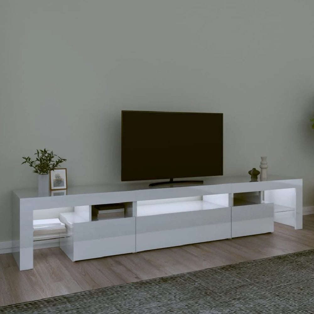 Bethel High Gloss TV Stand In White With LED Lights