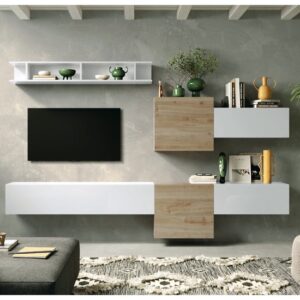 Brela High Gloss Entertainment Unit In White And Cadiz Oak