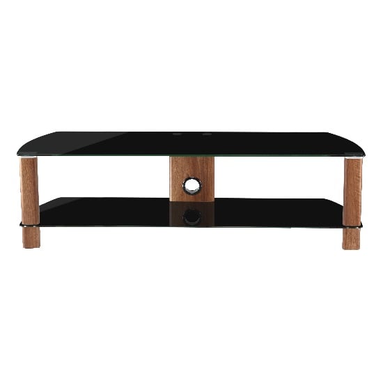 Clevedon Large Black Glass TV Stand With Walnut Frame