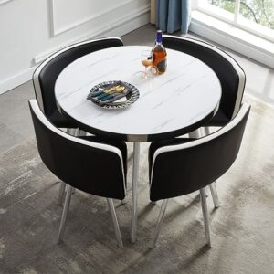 Diego Round Gloss Marble Effect Dining Table Set in Vida