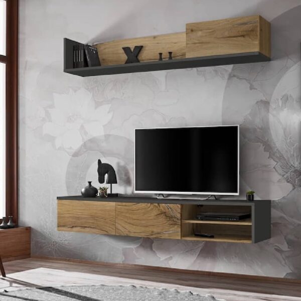 Dieppe Wooden Entertainment Unit In Flagstaff Oak And Anthracite