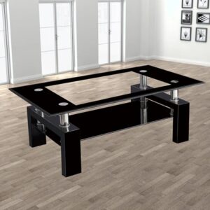 Earlville Small Glass Coffee Table In Clear And Black