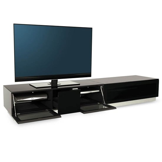 Elements Wooden TV Stand With 3 Glass Doors In Black