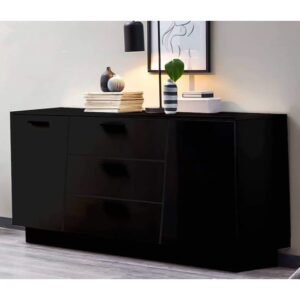 Elko High Gloss Sideboard With 2 Doors 3 Drawers In Black